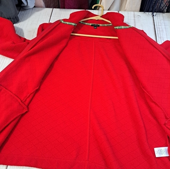 Talbots Red Quilt Detail Fleece Zip-Up Jacket Sz Large Fall Winter Outdoor Wear - Picture 10 of 11